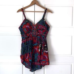 Vintage Y2K Boho Babydoll Tank Top Womens Medium Red 90s Fairy Festival Hippie